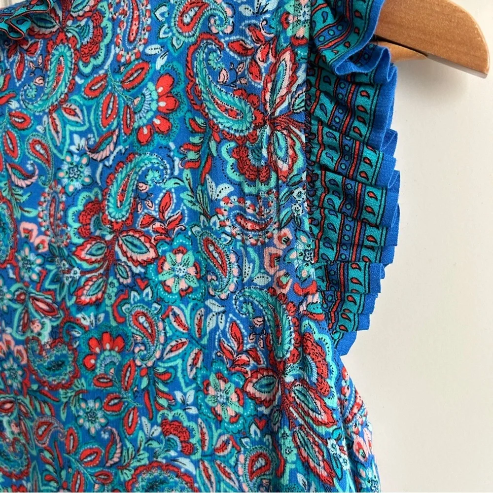 EUC J Jill blue/teal paisley dress. Size Small. Ruffles. Lightweight and flowy - Picture 4 of 12